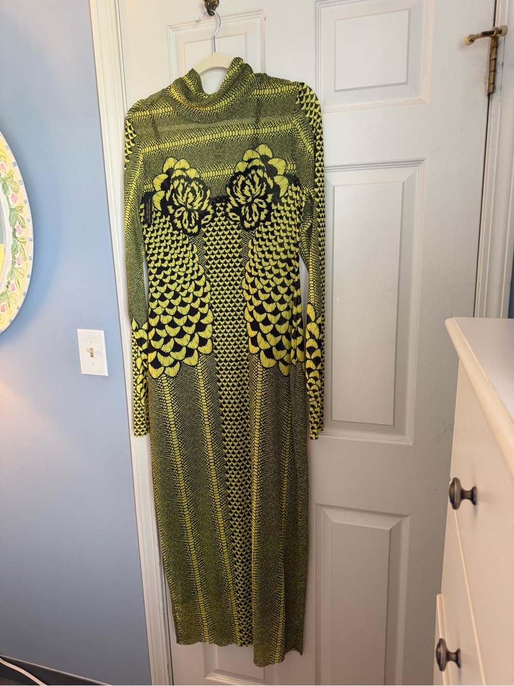 NWT AFRM Shailene Citrus Petals Long Sleeve Mesh Midi Dress, size XL.